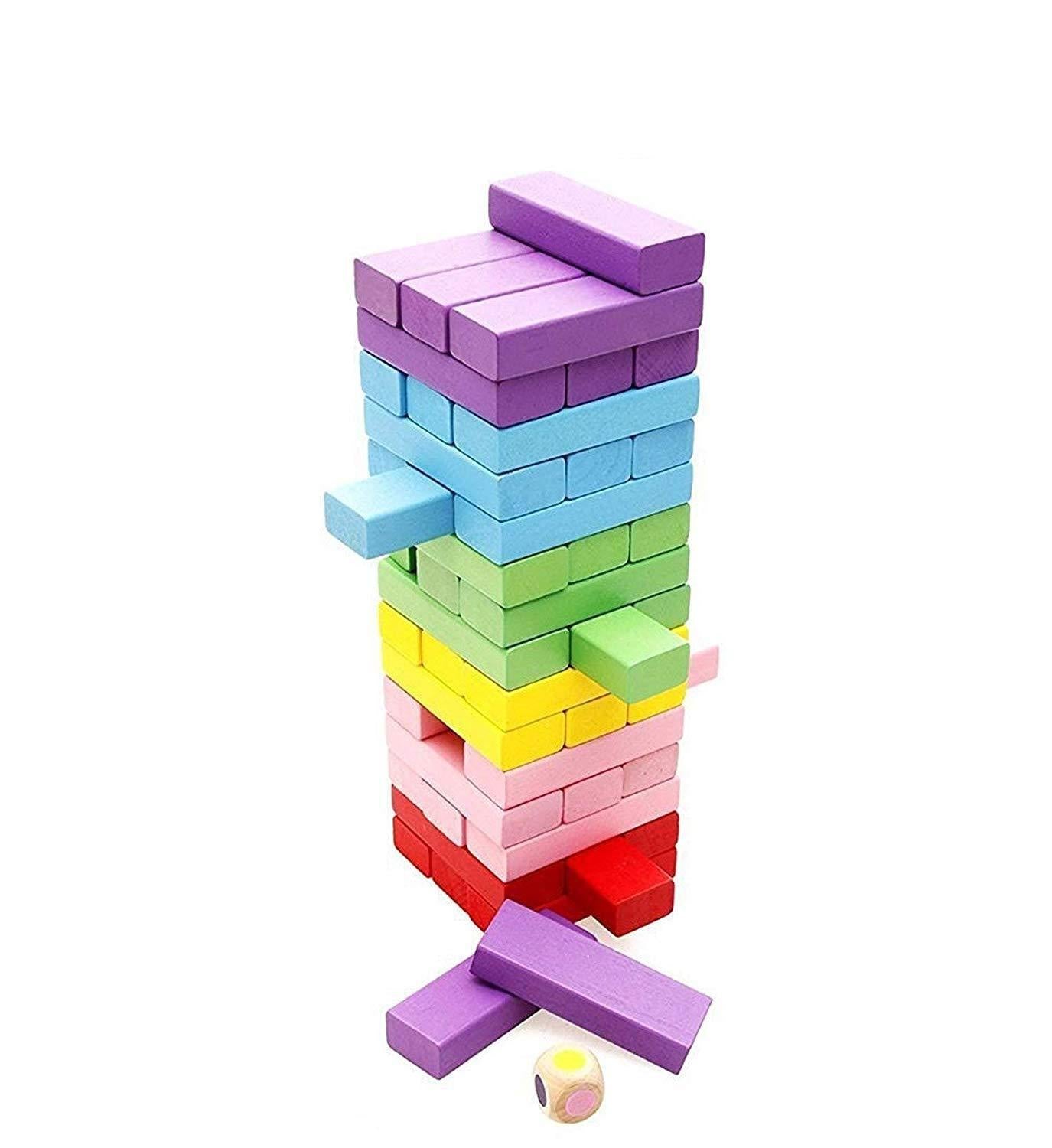 3902 Wooden Blocks, Colorful Wooden Tumbling Tower, Stacking and Balancing Block Toys with Dices for Kids & Adults (54 Pcs) - SkyShopy 3902 Wooden Blocks, Colorful Wooden Tumbling Tower, Stacking and Balancing Block Toys with Dices for Kids & Adults (54 Pcs) - SkyShopy
